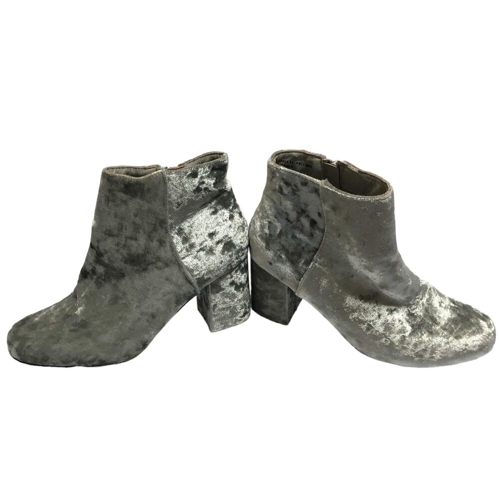 Diba (7.5) Silver Brodie Crushed Velvet 3" Heeled Ankle Booties Round Toe